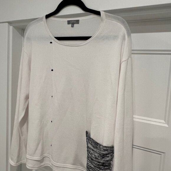Habitat Women Medium White and Black 100% Cotton Lagenlook Crew Neck Sweater - Picture 6 of 7